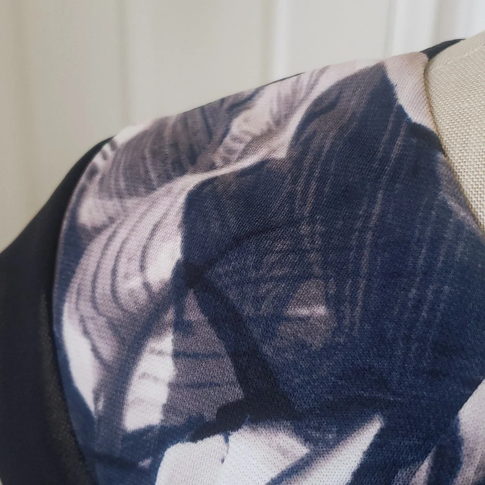 ROBERT RODRIGUEZ Abstract Watercolor Silky Blouse | Sheer Cap Sleeves | MEDIUM - Picture 7 of 15